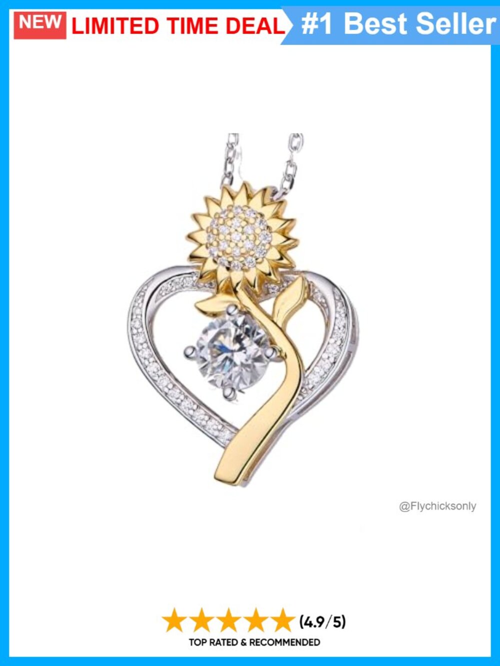 Moissanite Sunflower Pendant Necklace 925 Silver 18 Inch